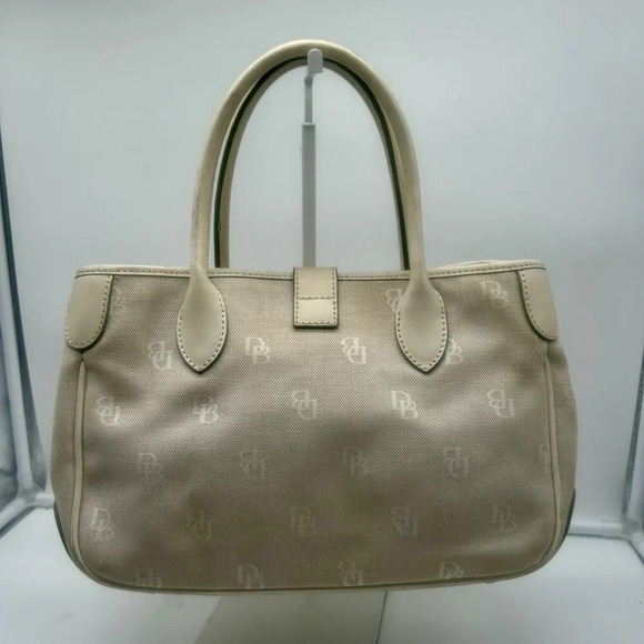 Dooney & Bourke DB Monogram Logo Purse Off White Ivory Canvas Leather Top Handle - Picture 3 of 16